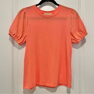 Michael Kors Women's Eyelet Sleeve Coral Pink Shirt in Size Small